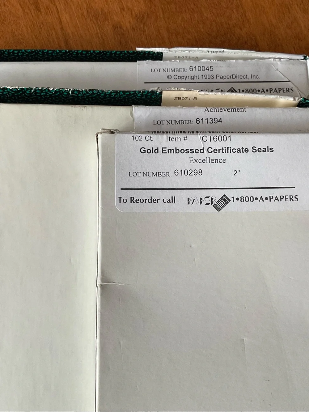 Achievement & Gold Certificates with Gold Embossed Excellence Stickers